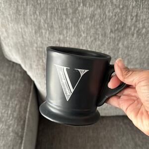 Anthropologie Matte Black Mug with V Lettering No Chipping